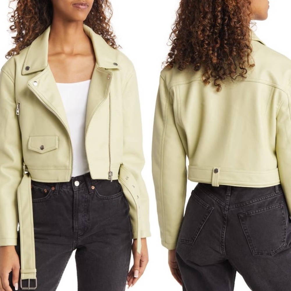 Topshop Cream Faux Leather Cropped Jacket
